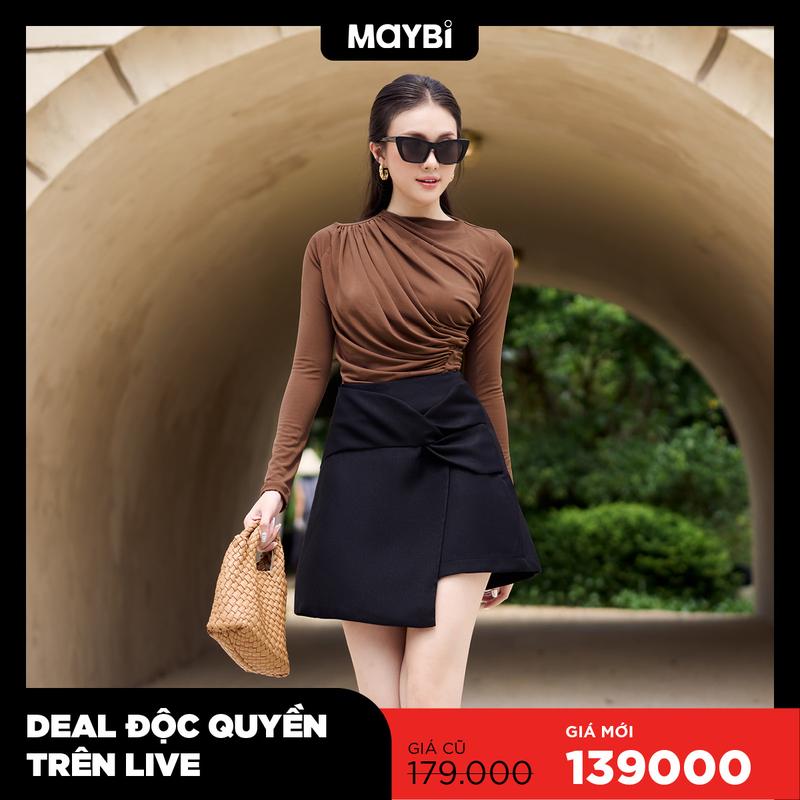 Áo ôm thun rayon nhún kiểu tay dài Maybi Nữ Top Women Voi Sơ Mi Shirt