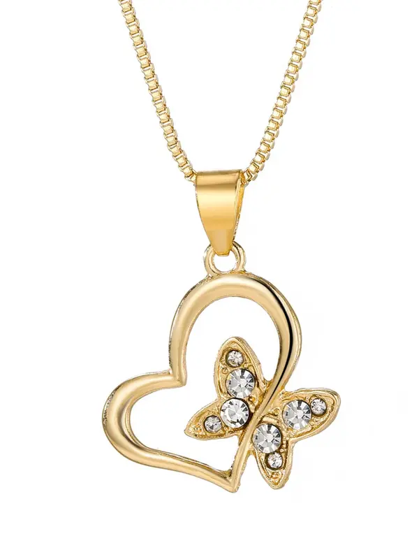 Women's Elegant Heart & Butterfly Design Pendant Necklace, Exquisite Trendy Pendant Necklace, Chic Jewelry As Gift for Girlfriend 8
