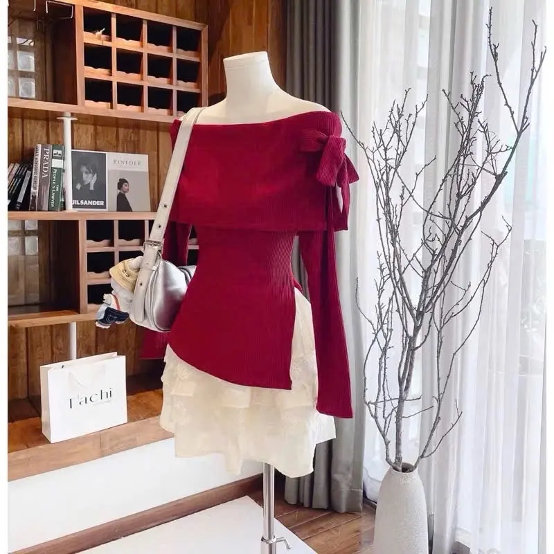 ￼ÁO KIỂU BẸT VAI ĐỎ TẾT NOEN CỘT DÂY VAI SANG TRỌNG BOONG STORE TO777 6