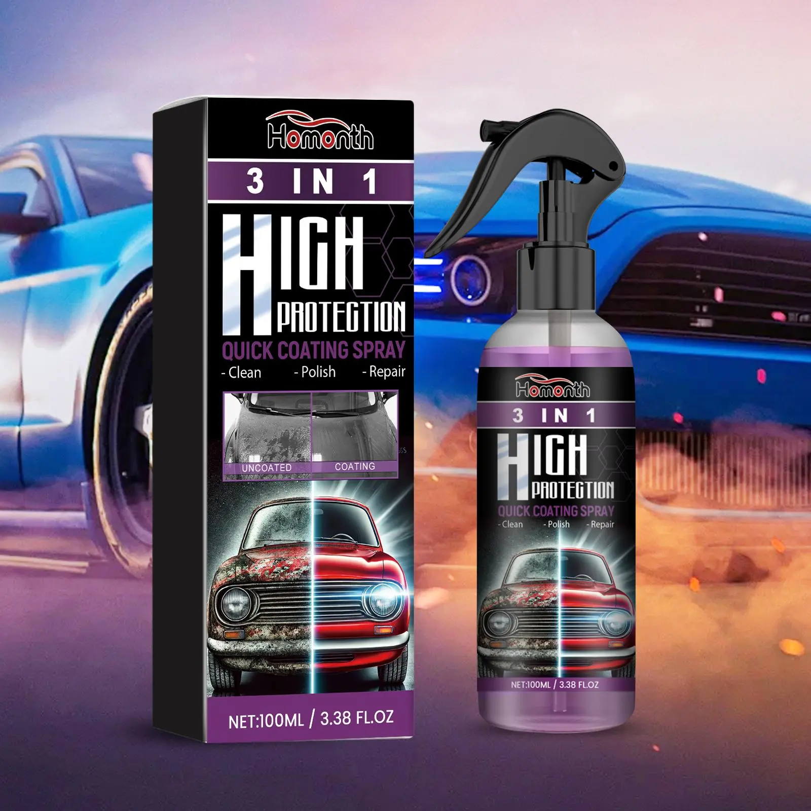 3 in 1 Car Paint High Protection Spray, 1/2 Counts Car Paint Quick Coating Spray, Professional Car Cleaning & Care Product, Car Accessories