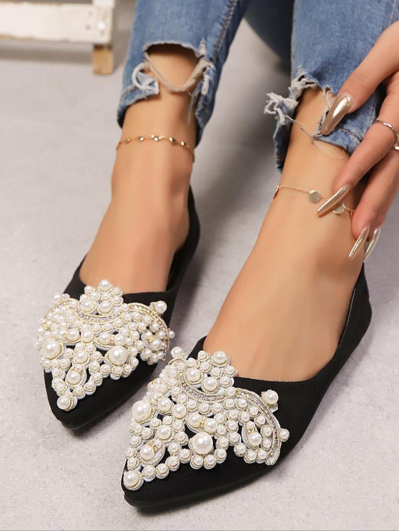 Product Introduction of Women's Fashionable Rhinestone & Faux Pearl Decorated Slip on Ballet Flats, Elegant Pointed Toe Flat Shoes for Daily Wear, Lightweight Breathable Comfortable Shoes for Women & Girls 7