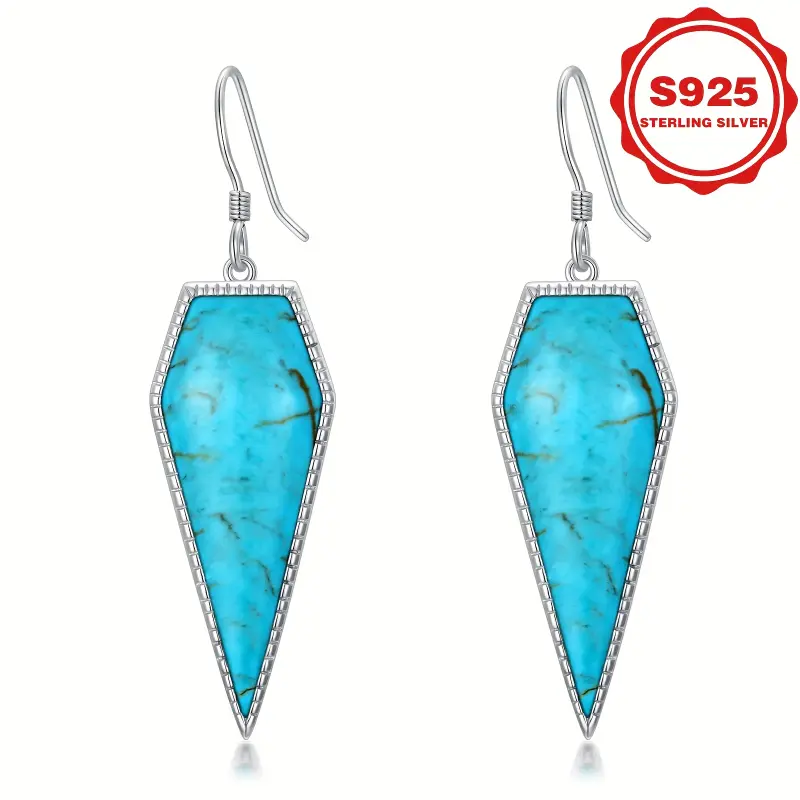 ZHENG make Natural Turquoise Earrings for Women 925 Sterling Silver Geometric Long Statement Fashion Dangle Earring Birthday Mothers Day 1