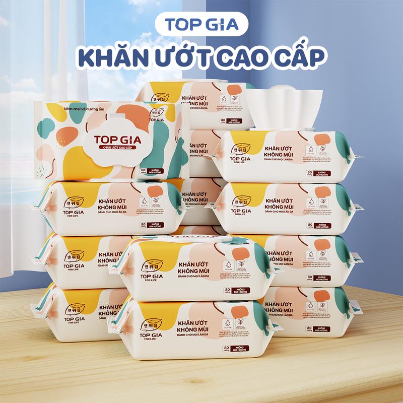  Ưu đãi Live  Thùng 15 bịch khăn ướt cao cấp TOPGIA 80 tờ kích thước 12x16cm mềm mại Khăn giấy ướt không mùi an toàn và dưỡng ẩm Cho Bé 