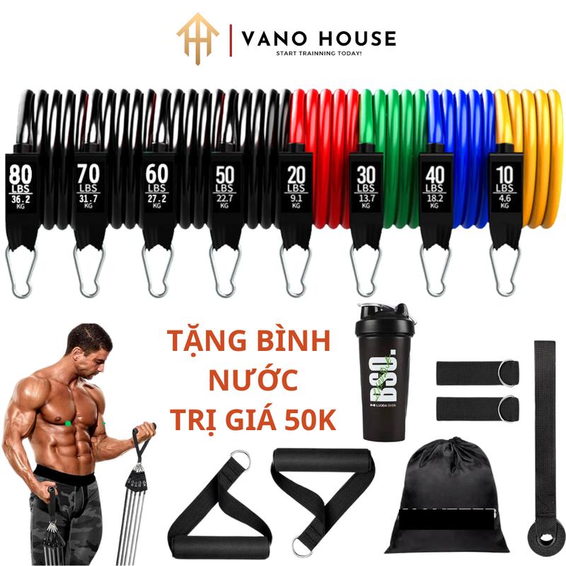 Bộ 8 Dây Ngũ Sắc, Bộ Dây Kháng Lực Tập Gym Tập Full Body Đa Năng Tại Nhà