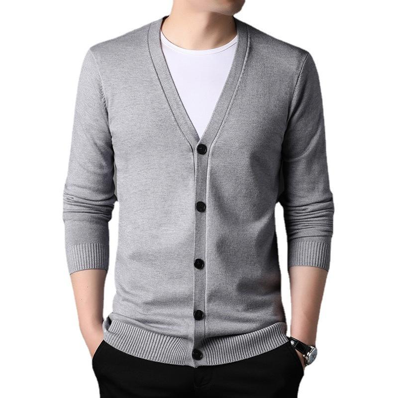 Sweater Cardigan Basic UNISEX  tebal Knitwear Pria Santai Panjang Hitam Oversize cardigan sad Kain Fleece Regular knit Crewneck 1