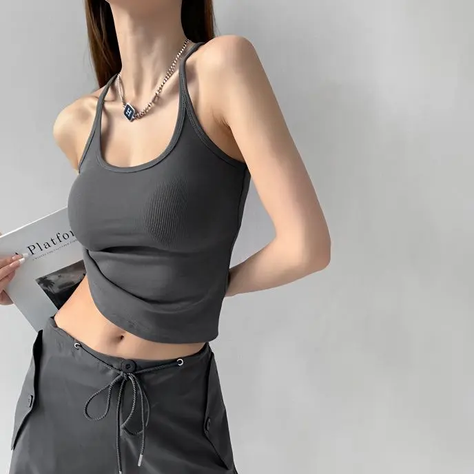 Áo Vest Ba Lỗ Hình Chữ I bó sát màu trơn Dây Mảnh bó sát Áo Hai Dây Thể Thao Ngắn Cropped Ôm Sát Cô Gái Nóng Bỏng Gợi Cảm Cho Nữ 0