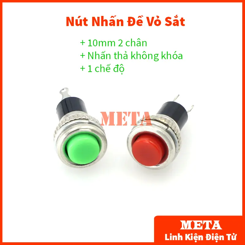 Công Tắc Nút Nhấn Đề Vỏ Sắt 10mm 2 chân DS314 DS316 - Nhấn Nhả Không Khóa (1 chế độ)