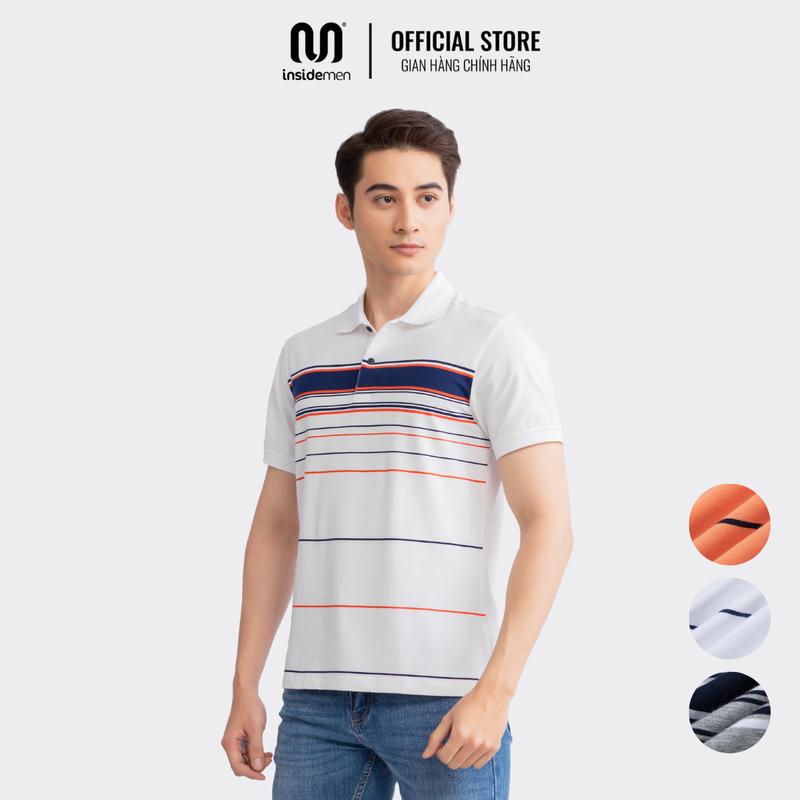 Insidemen - Áo Polo Nam họa tiết kẻ sọc ngang Polyester phom IPS047S3