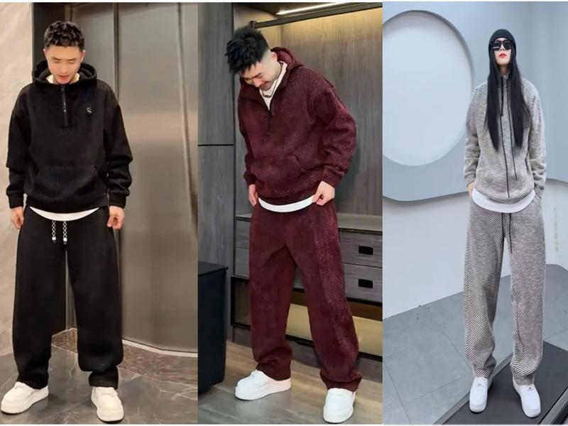  Bộ Hoodie nam Nữ chất liệu Dạ KIM TUYẾN thời trang lấp lánh 