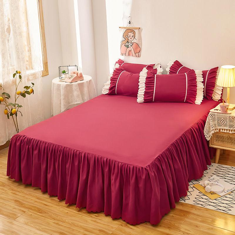 Vỏ bảo vệ giường, phong cách Hàn Quốc, một mảnh, phong cách công chúa, vỏ ga trải giường, ga trải giường chống trượt, ga trải giường màu Trơn 5