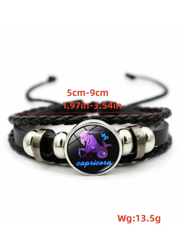 Unisex Vintage Braid Design Twelve Constellations Bracelet, Trendy Casual Beaded Constellation Sign Beaded Bracelet, Fashionable Jewelry As Birthday Gift 1