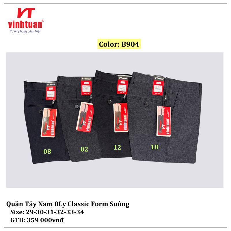 Quần Tây Nam Dáng Đứng 0Ly Vĩnh Tuấn Form Suông B904 - Sale Xả Kho, Size 29-40, Ống 18-22cm, Ong Menswear 0