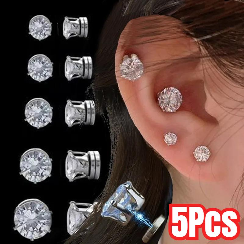Bông Tai Đinh tán Từ Tính, Bộ 5 Chiếc, Không Xỏ Lỗ, Bông Tai Kẹp Sáng Bóng, Dành Cho Phụ Nữ Và Nam Giới, Có Kích Thước 4 / 5 / 6 / 7 / 8mm, Bông Tai Nam Châm, Phụ Kiện Trang Sức