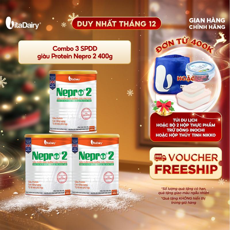 Combo 3 Sữa bột giàu Protein Nepro 2 400g dành cho người bệnh thận - VitaDairy