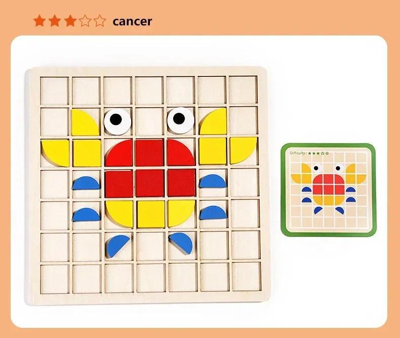 Product Introduction of 3d Montessori Geometry Jigsaw Tangram Mosaic Puzzle Sensory Game Early Education Shape Color Wooden Board Toy Gift For Kids 7