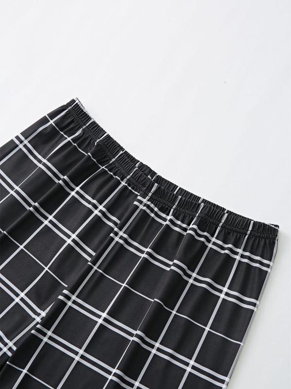 Men's Short Sleeve Plaid Print Loungewear Set, Casual Pocket Round Neck T-shirt & Pants & Shorts Pj Set, Sleepwear & Loungewear Set for All Seasons 6