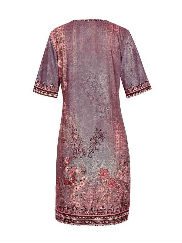 【Plus Size】 Floral Pattern Dress, Plus Elegant Fashion Casual Dress for Daily Outdoor Wear, Women Plus Clothing for Summer 1