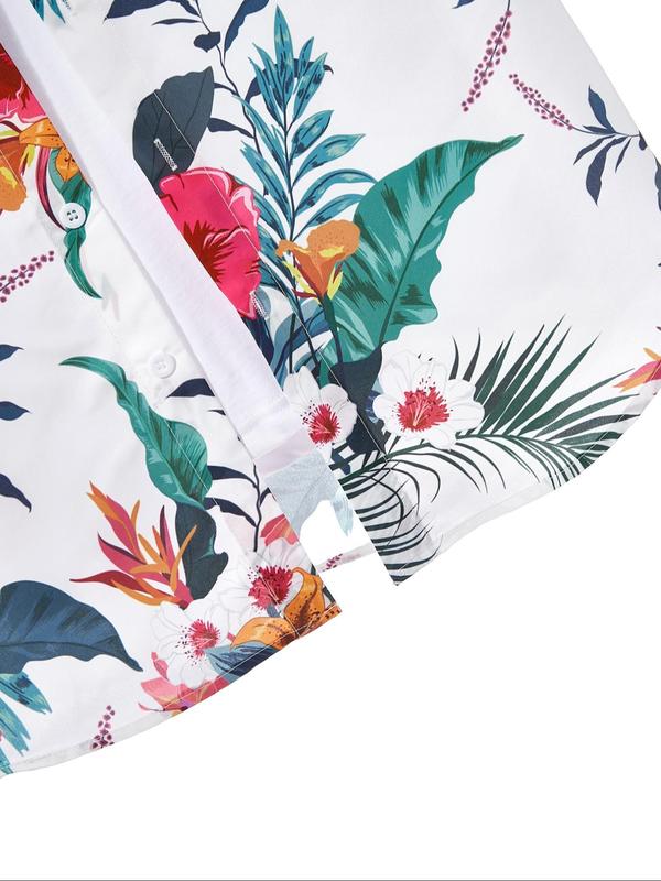 Men's Regular Fit Floral Leaf Print Pocket Button Front Shirt, Tropical Print Short Sleeve Collar Shirt, Boho Casual Men's Top for Summer Beach Vacation 6