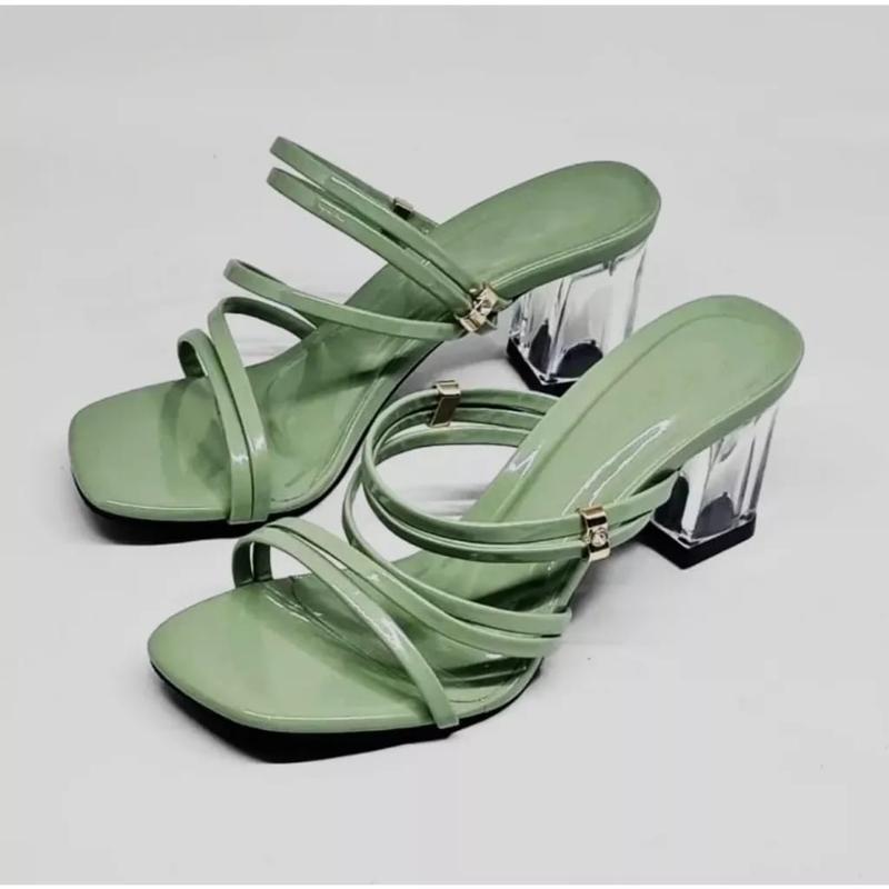 Sandal hell wanita mules hak kaca 7 cm Ardilla Sandal terlaris coklat mahugony glosy 4