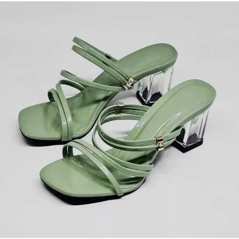 Sandal hell wanita mules hak kaca 7 cm Ardilla Sandal terlaris coklat mahugony glosy 4
