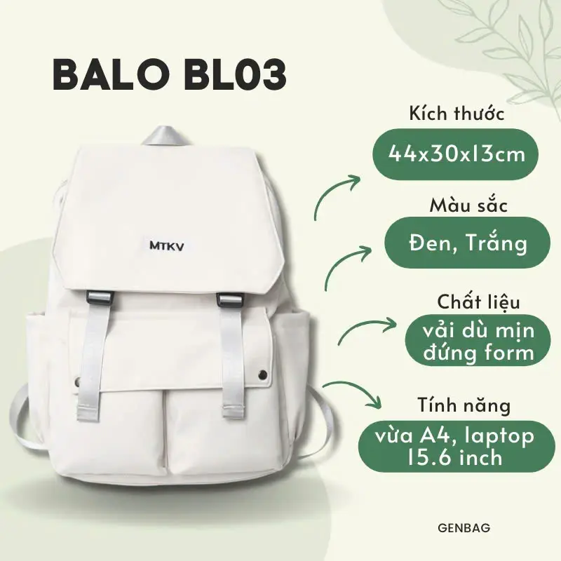 Balo da cao cấp Genbag chống nước, chống trộm đưungj vừa lap 16inch, tài liệu A4. bl03 1