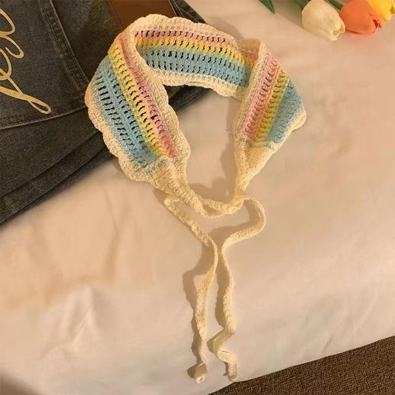 Colorful Ethnic Style Triangular Headscarf Colorful Dopamine Sweet Hair Bands Knitted Bandanas for Women Girls 3