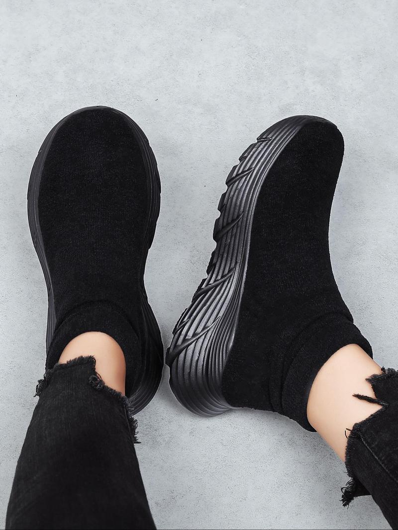 Product Introduction of Women's Solid Color Slip on Mid Top Sock Sneakers, Casual Comfortable Sports Running Shoes, Female All-match Round Toe Shoes for Daily Wear 15