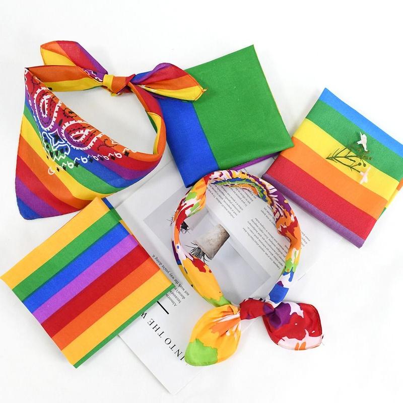 Product Introduction of Trendy Pride Festival Pocket Square Scarf Rainbow Colorful Headband Wristband Lesbian 14