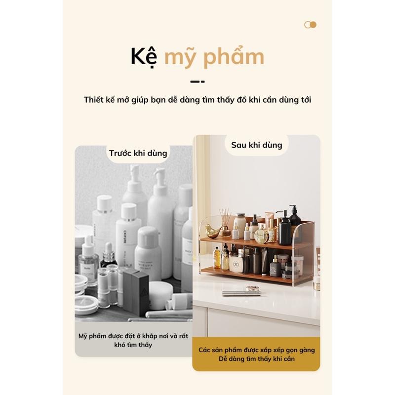 Kệ Đựng Mỹ Phẩm Tiện Lợi và Nhỏ Gọn, Kệ Nhiều Ngăn Để Bàn Trang Điểm Phòng Ngủ, Chất Liệu Gỗ Tre Và Nhựa Acrylic Cao Cấp 7