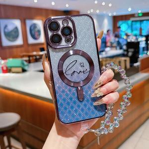 เคสโทรศัพท์, หัวใจคู่แม่เหล็ก + กลิตเตอร์รูปเพชร + โซ่หยดน้ำ, เข้ากันได้กับ iPhone 16 Pro Max, Ins สไตล์, 15 Pro, สไตล์ดาราอินเทอร์เน็ต, ฝาครอบป้องกันกันกระแทก, เหมาะสำหรับ iPhone 14