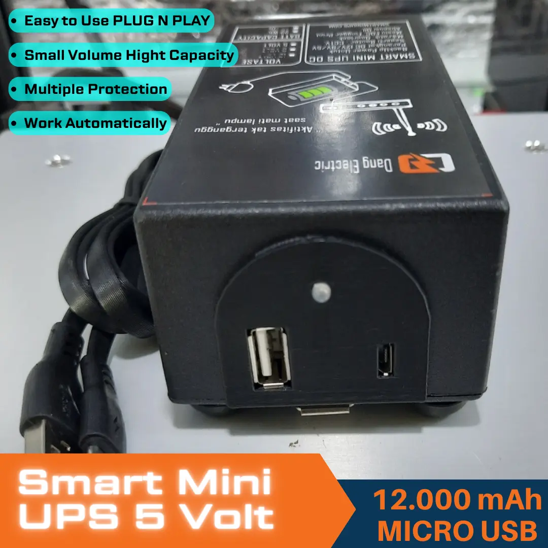 Smart mini UPS 5 Volt 12.000mAh Micro USB untuk modem router cctv HTB dll