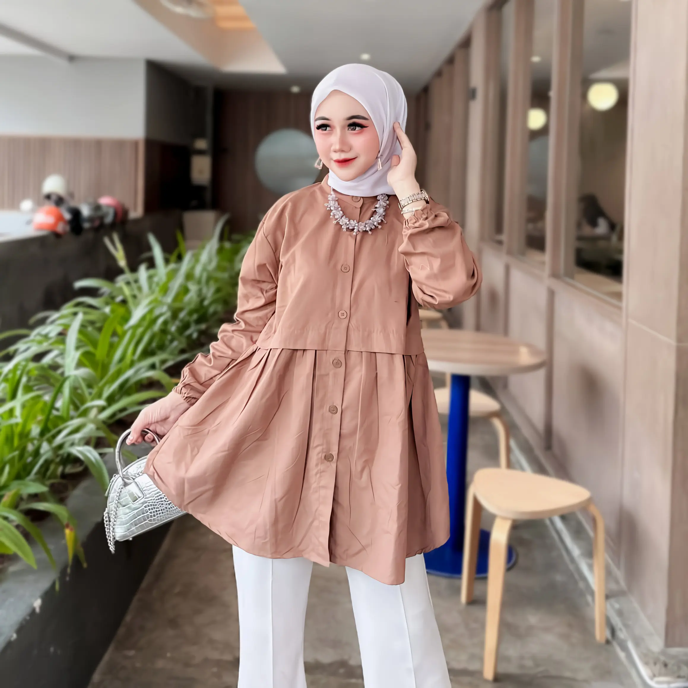 Salsa Blouse Premium Atasan Wanita Tunik Korean Style Atasan Wanita Full Kancing Lrngan Panjang