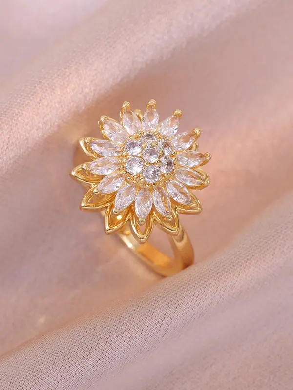 Sunflower Design Ring, Adjustable Anxiety Relief Rotating Ring, Fashion Jewelry for Party, Daily Clothing Decor, Trendy All-match & Exquisite Jewelry for Birthday Gift 3