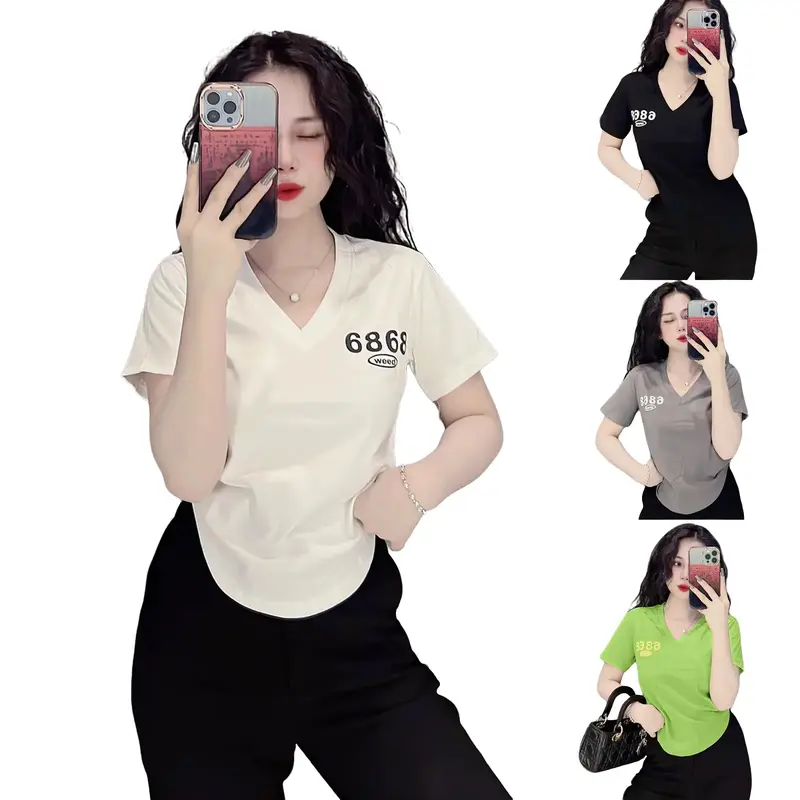 Áo Thun Ôm Cổ Tim Vạt Bầu Nữ [Mã B63], Form Tôn Dáng Cotton [6868] Top Women Cổ Trái Tim Màu Đen Shirt Cổ Tròn Sơ Mi Màu Trắng 0