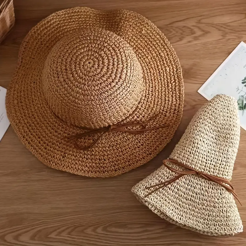 Beige Hand- Straw Hat - Foldable & Bendable Brim, Lightweight Sun Hat Beach Vacations, Weddings,/Outdoor Activities, Beach Hat, Headwear, Fashionable Beachwear satin  lined bunny  hat 2