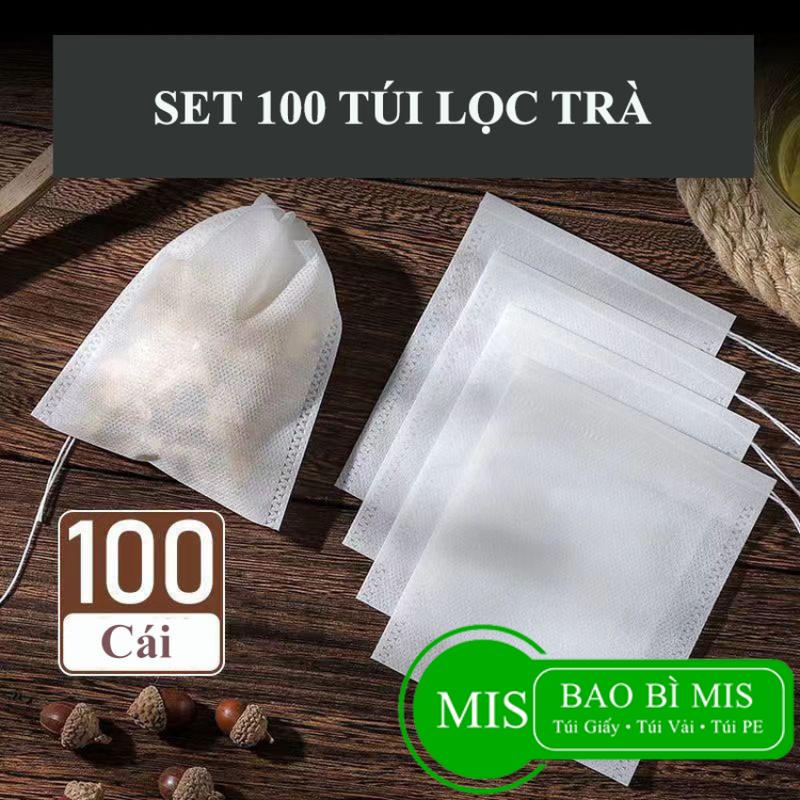 100 cái túi lọc trà MIS nhiều kích thước, túi vải dây rút đựng gia vị hầm canh, túi lọc cà phê, trà sữa chất liệu vải không dệt chuẩn thực phẩm