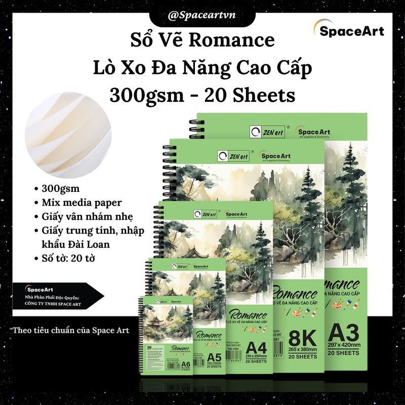 Sổ Vẽ Romance Zen Art 300gsm 20 tờ Vân Mix Vẽ Màu Nước, Gouache, Màu Chì (Bìa Nhựa Cứng)