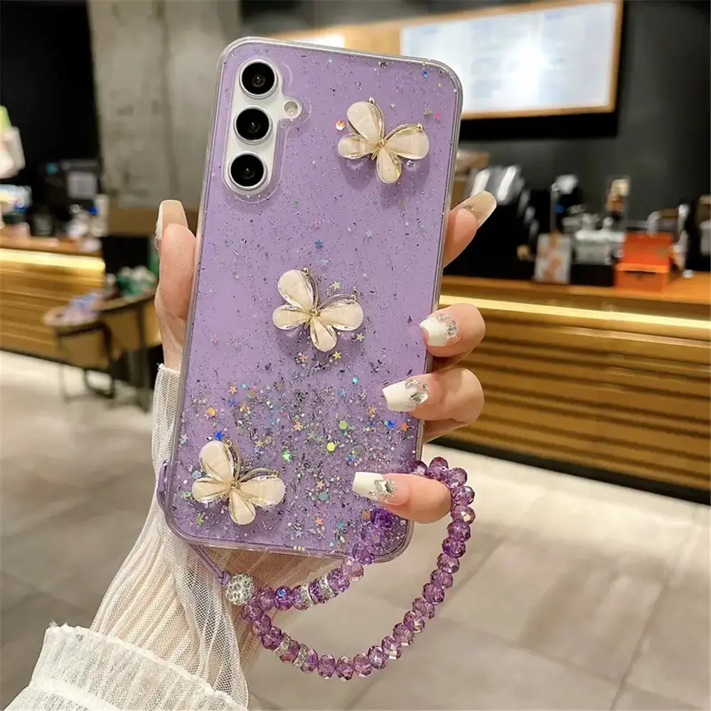 CASE COMPATIBLE FOR SAM A54 A34 S23 ULTRA A14 GLITTER BUTTERFLY CLEAR CASING SOFT TERLARIS!