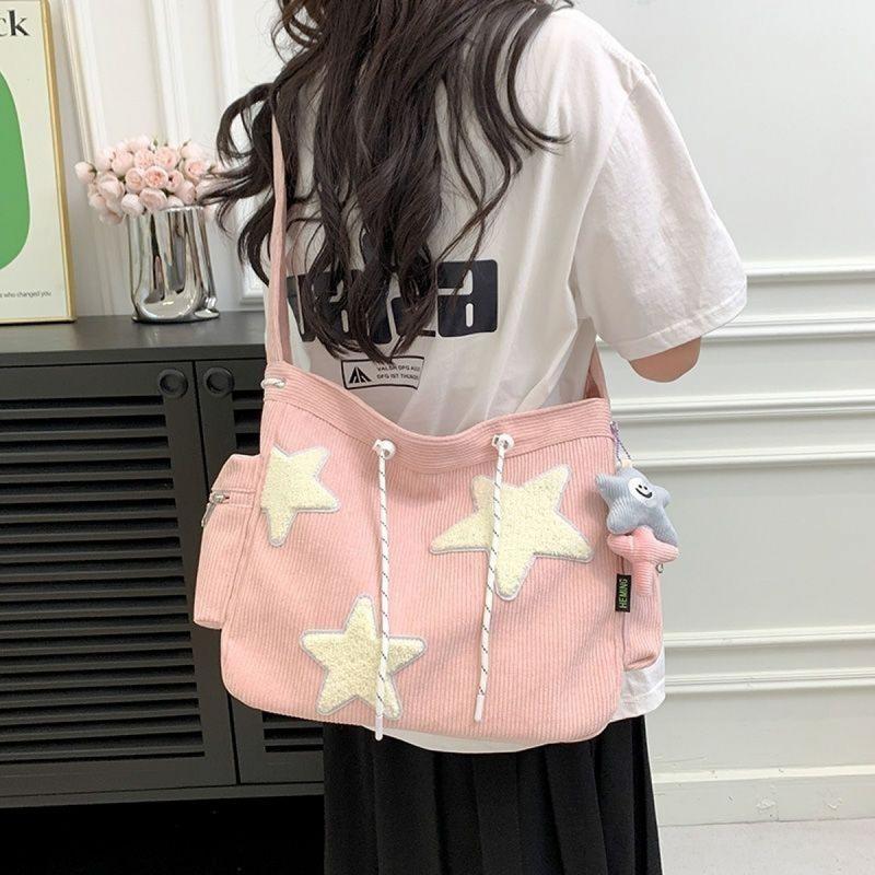 Túi Tote Đi Lại Thiết Kế Độc Đáo SS24, XINGX, Dành Cho Học Sinh Nữ, Dung Lượng Lớn, Túi Messenger Đeo Vai Vải Nhung, Hàng Mới Về, 2024