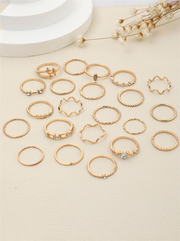 Women's Elegant Rhinestone Decorated Rings with Star & Heart Design (22pcs), Casual Trendy Rings for Party, Daily Clothing Decor, Trendy All-match & Exquisite Jewelry for Birthday Gift 7