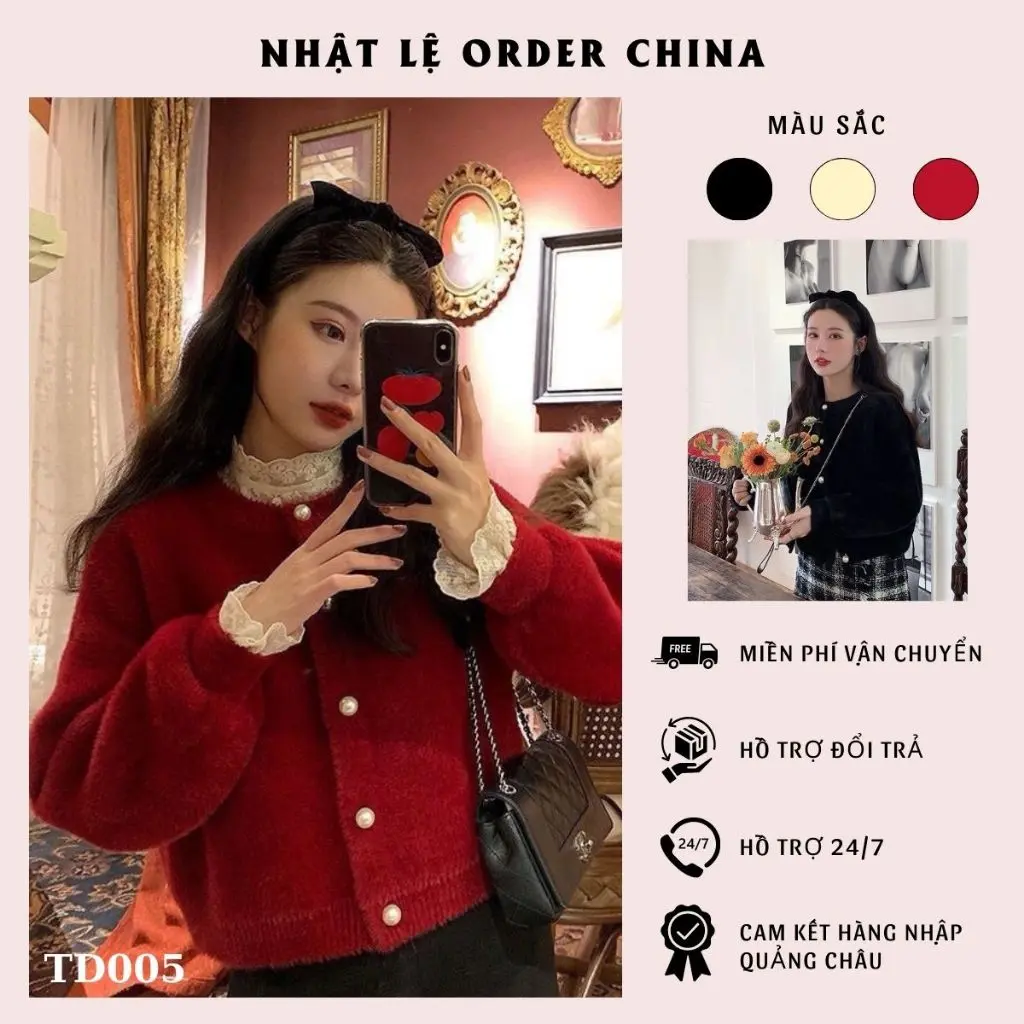 ÁCardigan Len Lông Thỏ Mịn cúc ngọc siêu xinh , phối đồ phong cách tiểu thủ sang chảnh hàng QC cao cấp- TD005 Nữ Áo