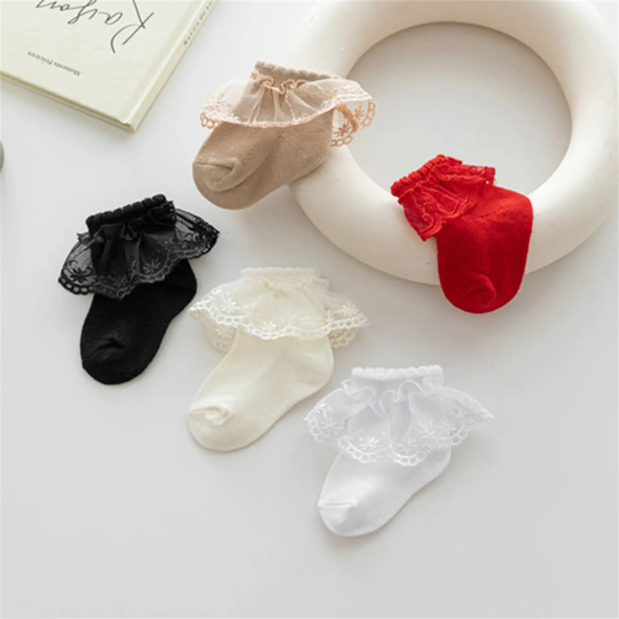 Baby Girl Ruffle Socks Soft Breathable Lace Frilly Socks Cotton Socks for 0-2 Years Old Infants