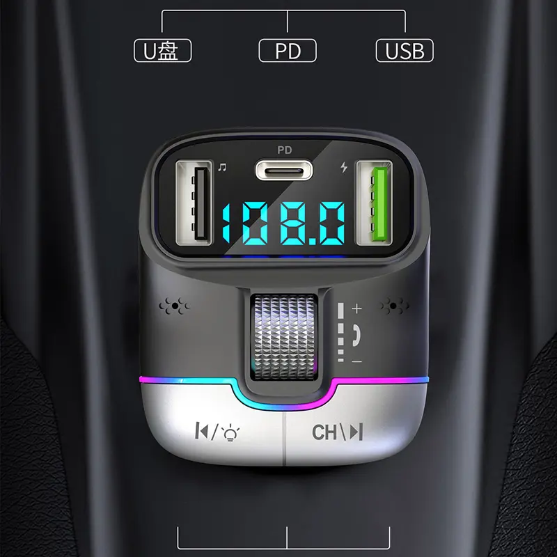 FM Transmitter, Bluetooth Hands-Free, Máy điều chế Radio AUX trên ô tô Cầm Tay Máy nghe nhạc MP3, với bộ Chuyển Đổi sạc nhanh, Phụ kiện ô tô 3