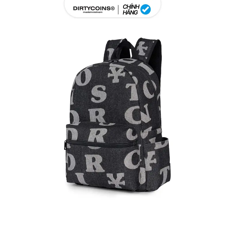Balo DirtyCoins Letters Monogram Denim Backpack - Black Đeo Vai 4