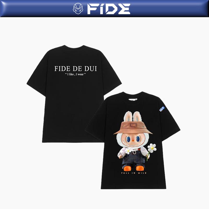 Áo thun FIDE LABUBU phông unisex form rộng local brand nam nữ cổ tròn oversize - AT75 Cotton áo labubu hoa cúc Menswear