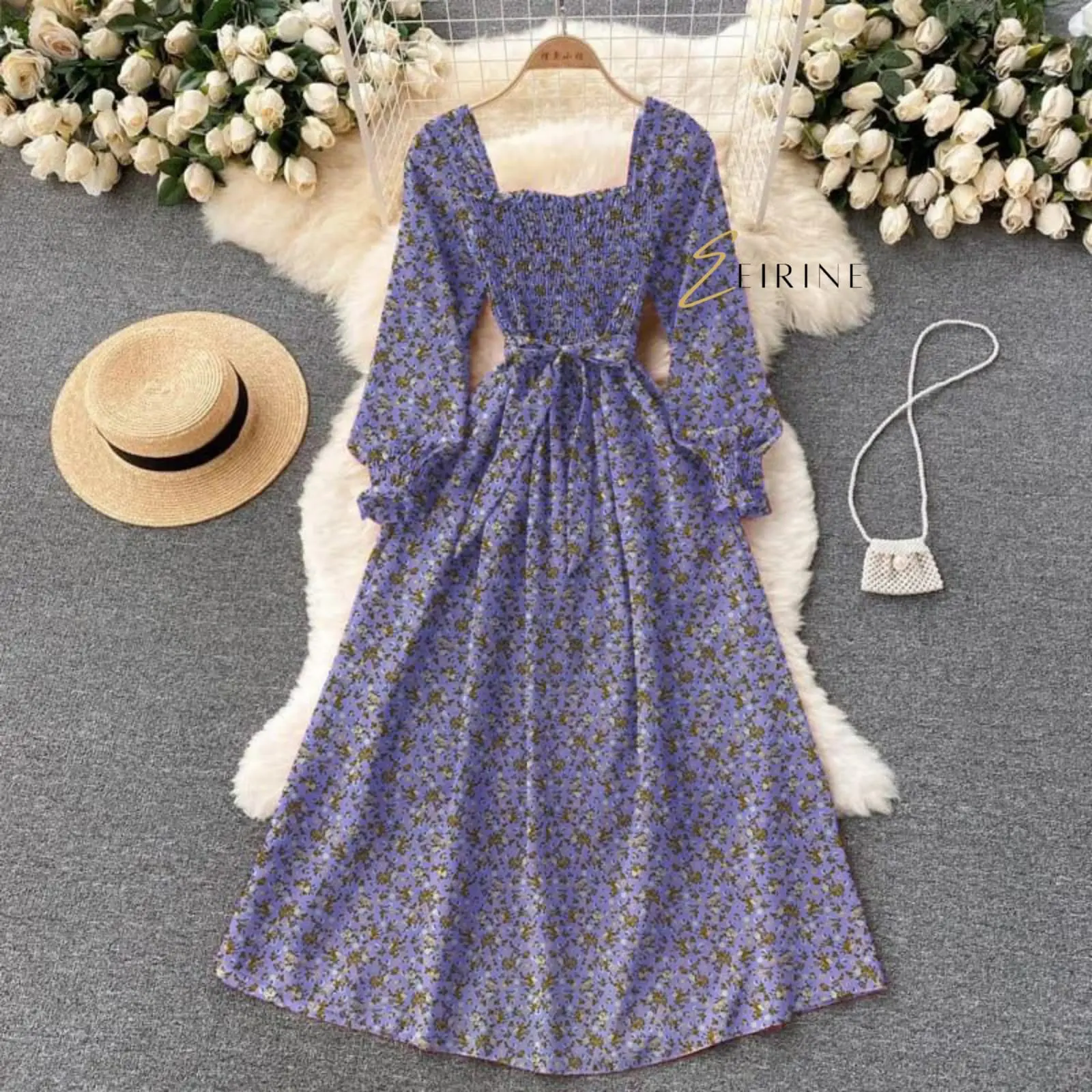 EIRINE FASHION Maxy Dress Della Flow Pakaian Wanita Motif Bunga Model Simple Elegant Cantik Kekinian Gaya Modis Fashion Vintage