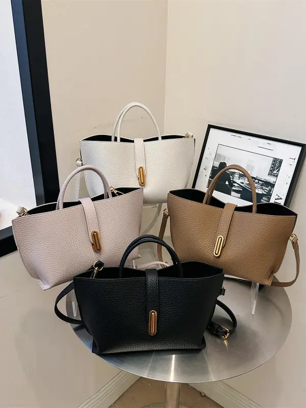 Women's Elegant Solid Color Handbag, Fashionable PU Leather Shoulder Bag for Daily Used, Casual Trendy Versatile High-quality Daily Commuting Bag 8