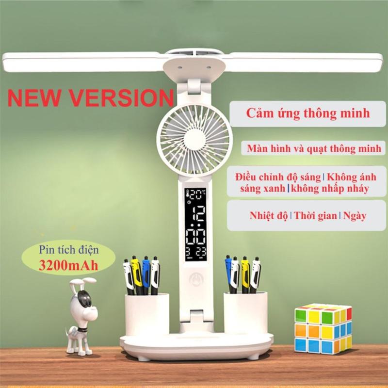 Đèn học chống cận 3 chế độ màu, có quạt, đèn LED, tích hợp Pin tích điện 3200mAh, màn LCD, hiện đại, có kèm hộp bút