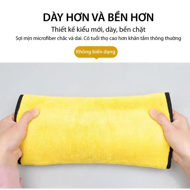 ❌SALE 1K❌ Khăn lau ô tô xe hơi ,lau bếp ,lau kính, lau tay màu vàng xám 2 lớp cao cấp siêu sạch siêu thấm hút 88419 Làm Sạch 4