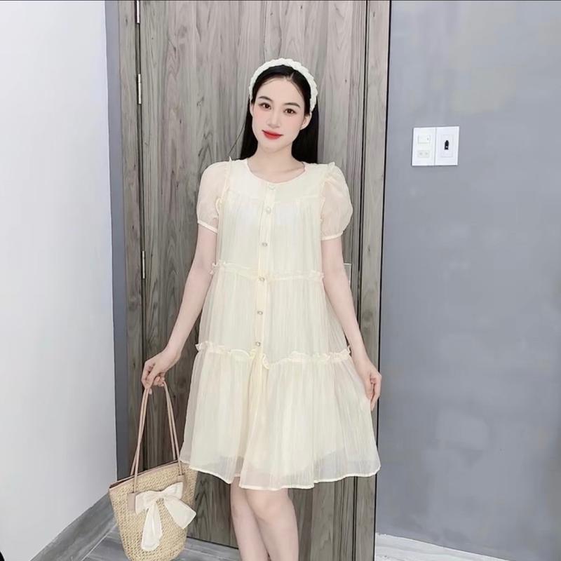 Đầm bầu baby doll voan tơ 2 lớp tầng thời trang